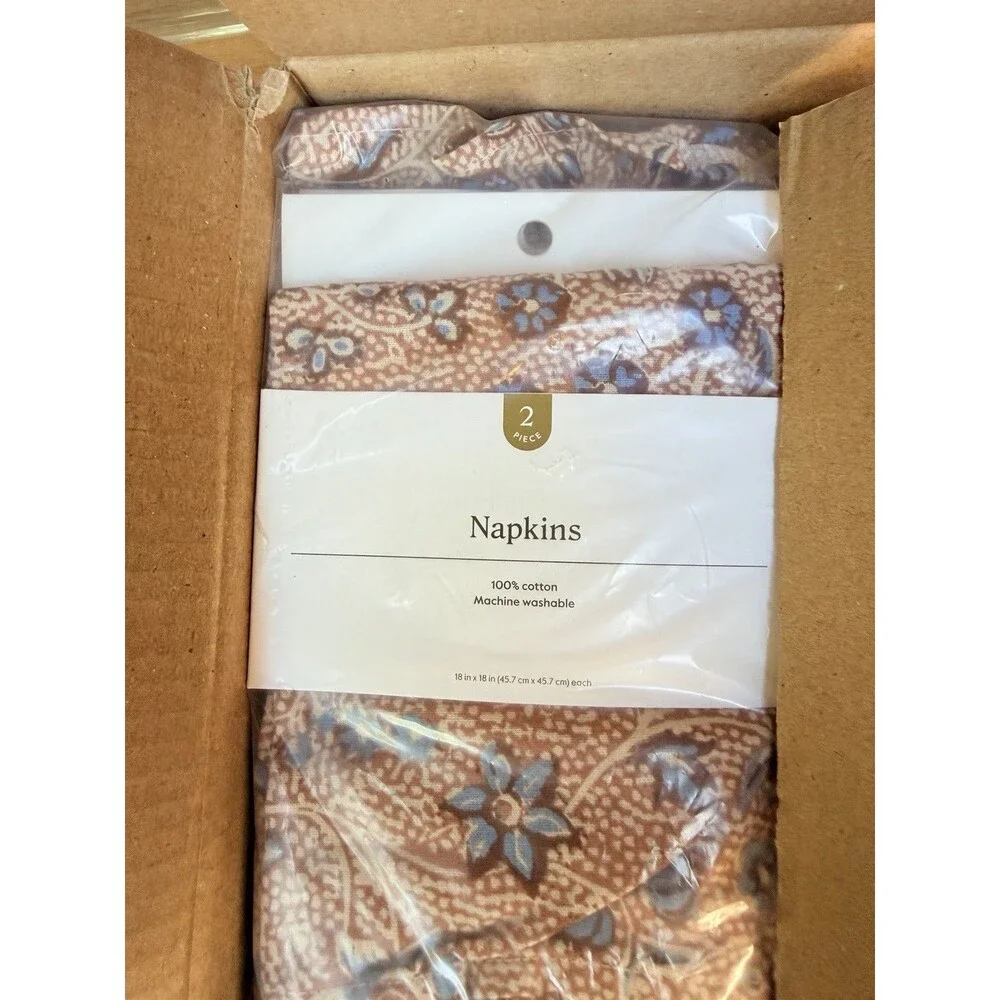 Threshold Block Print Ruffle Cloth Napkins Set of 2 Decorative Table New